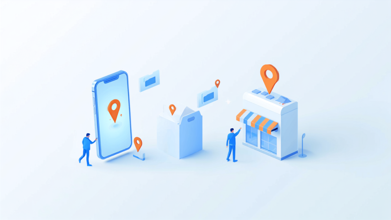 Googleビジネスプロフィールのカテゴリ選びを表すアイソメトリックイラスト