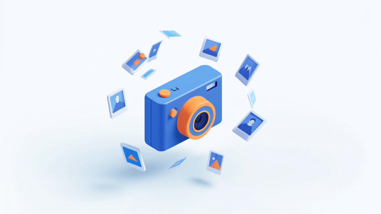 カメラと写真データを表す写真ルールのイラスト