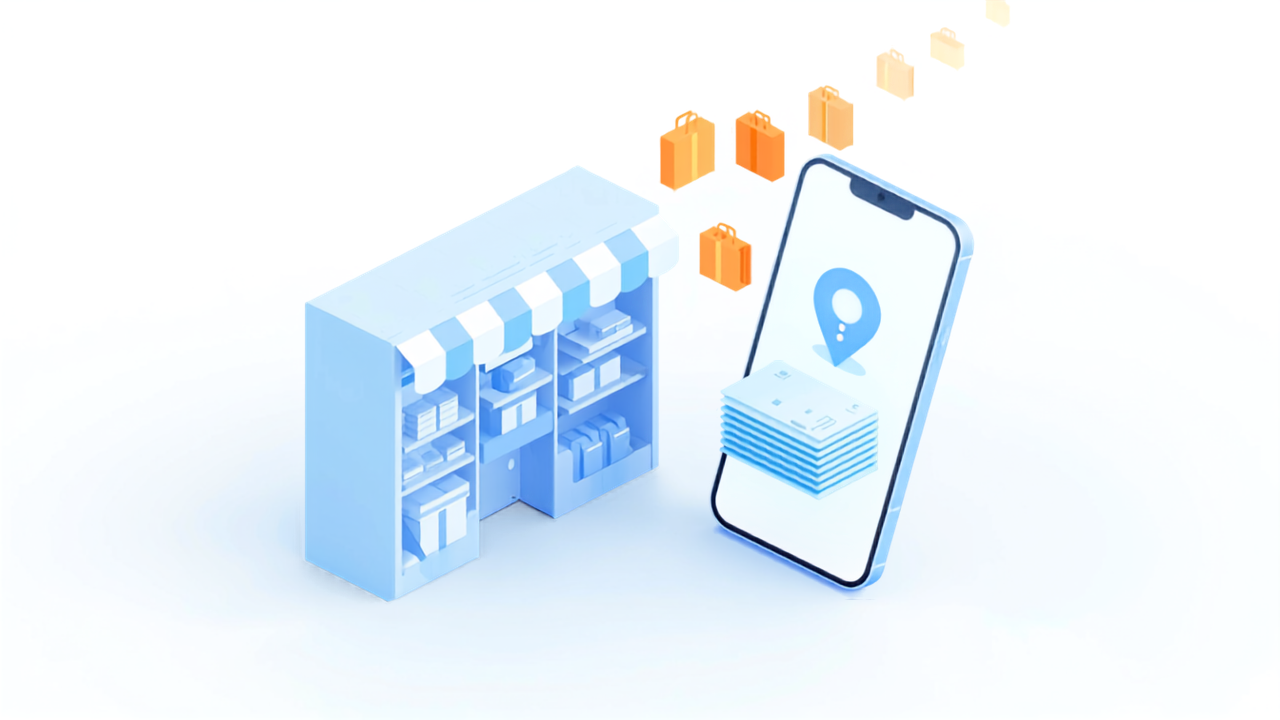 商品・サービス欄の概要イメージ（店舗からスマホの地図へ商品情報が届くイラスト）