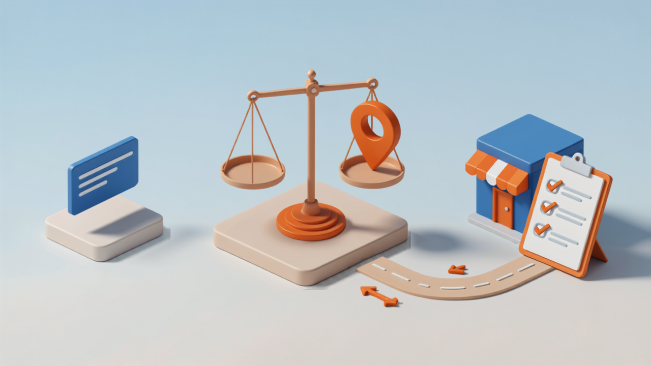 広告とMEOのどちらに力を入れるか判断する場面を表すイラスト