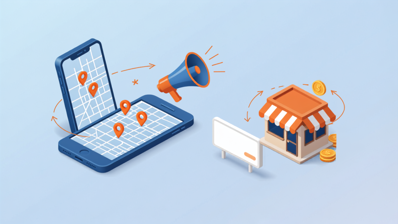 広告と無料の地図表示（MEO）の違いを表すイラスト