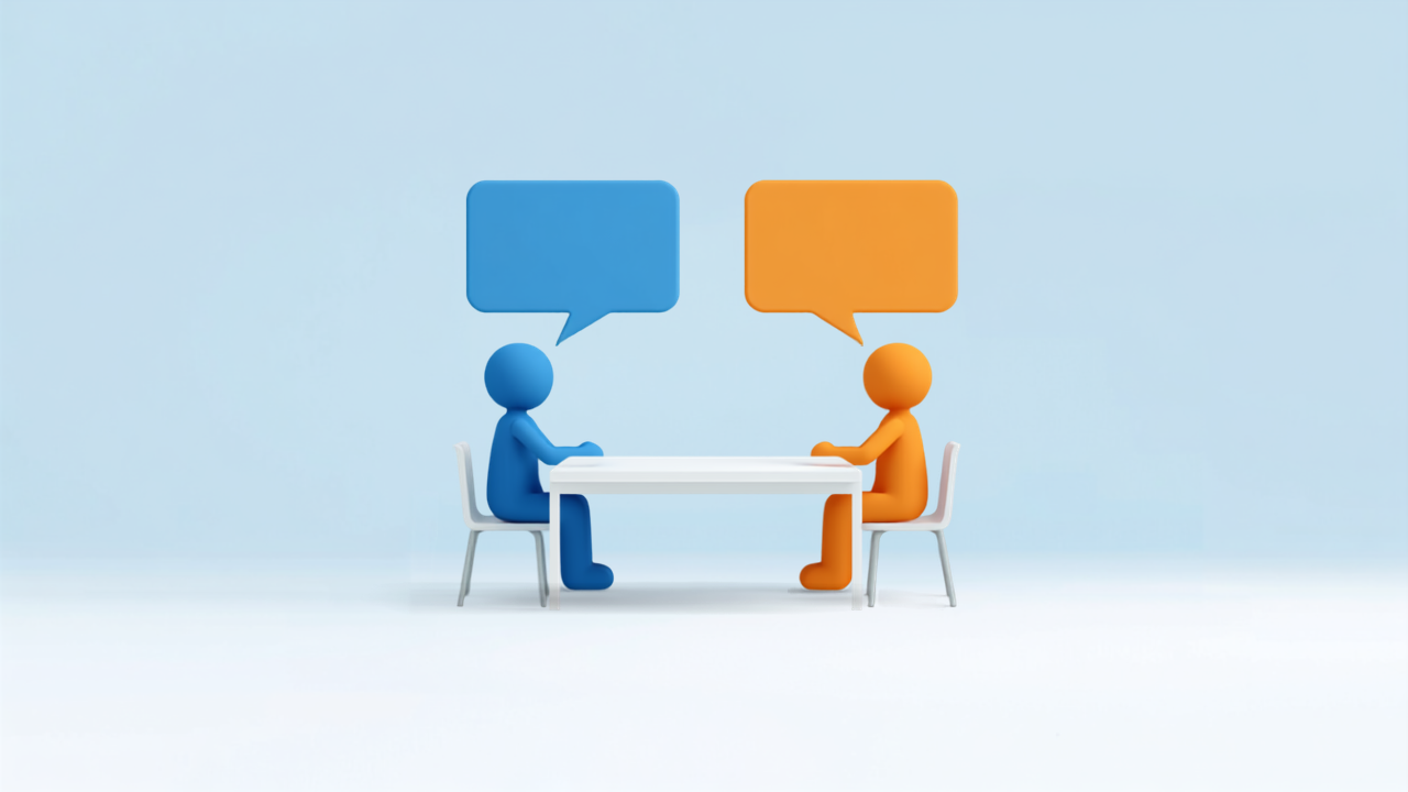 吹き出しで会話する2人の人物のイラスト（よくある質問）