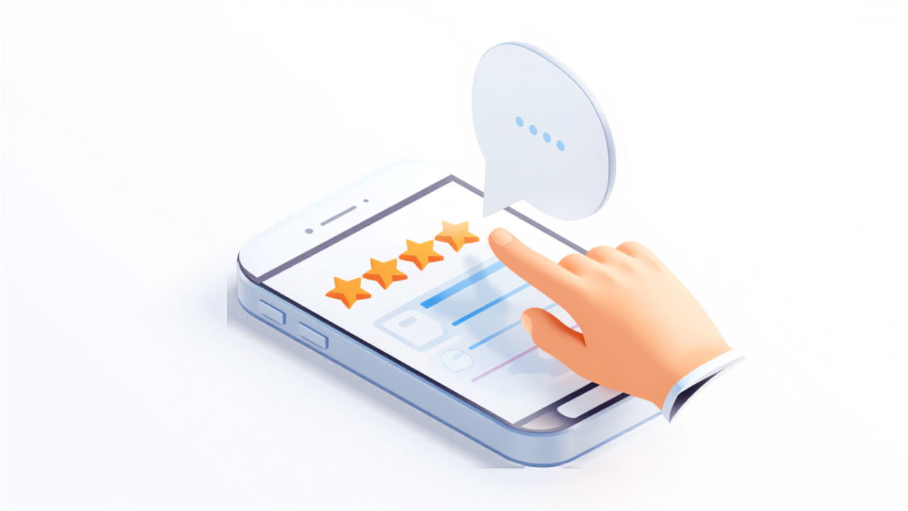 スマホで口コミを投稿しようとする人のイラスト
