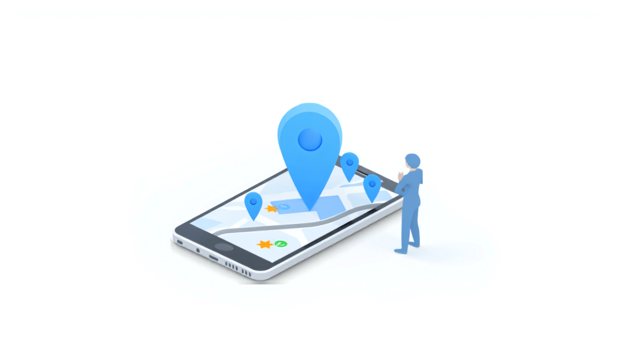 スマホの地図で店舗を選ぶ様子のイラスト