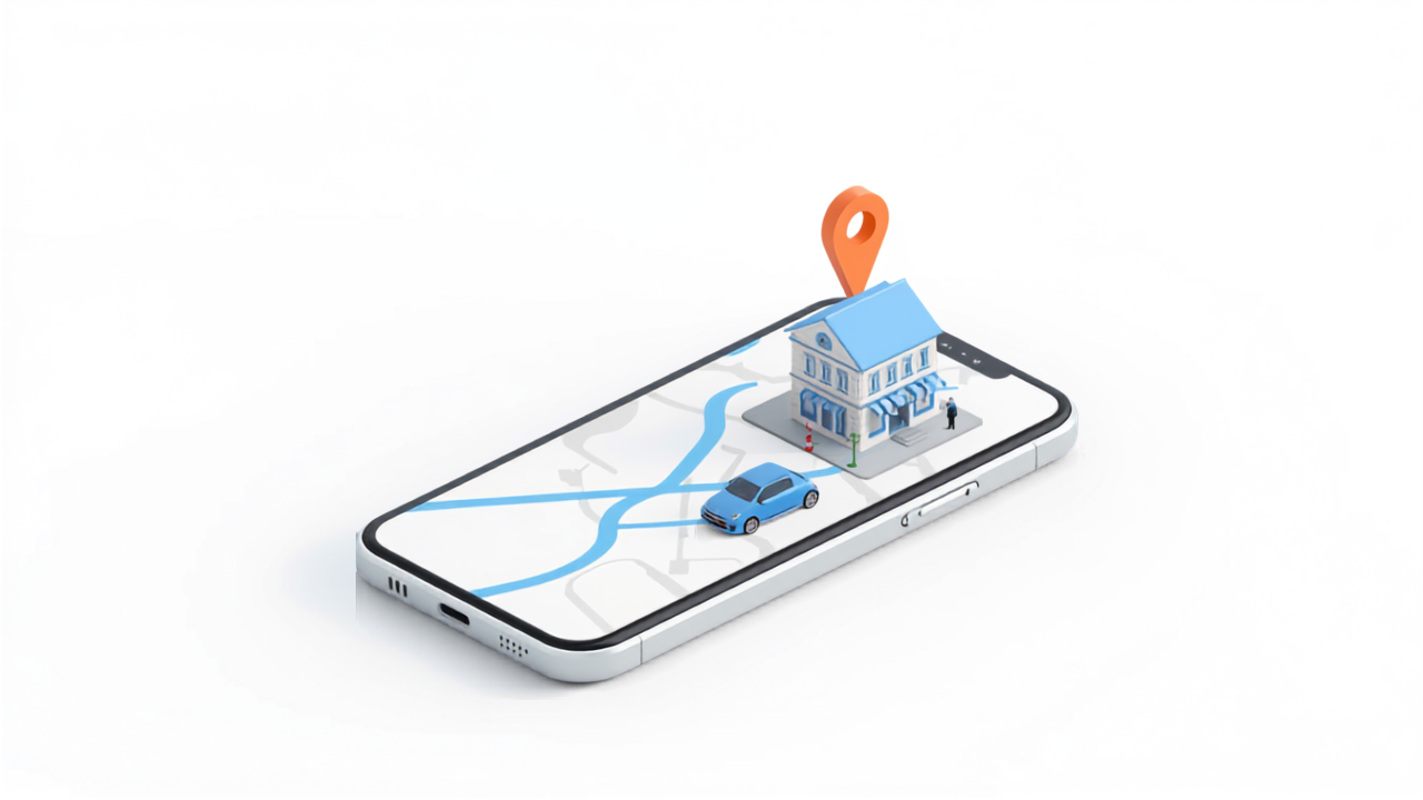 スマートフォンのGoogleマップに表示された店舗までのルート案内のイメージ