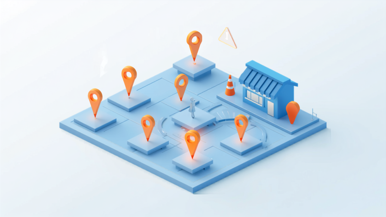 注意マークとカラーコーンが置かれた地図のイラスト（やってはいけない使い方のイメージ）