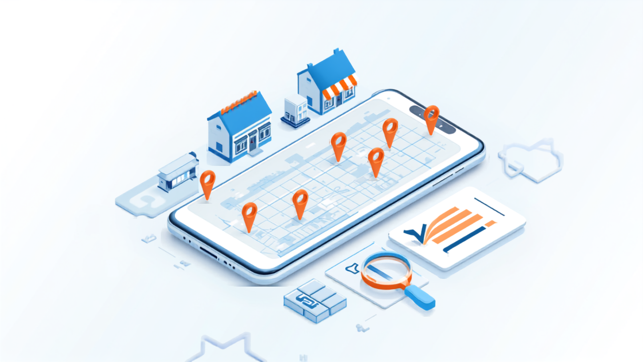 スマートフォンの地図に多数のピンが表示されたイラスト（よくある質問のイメージ）