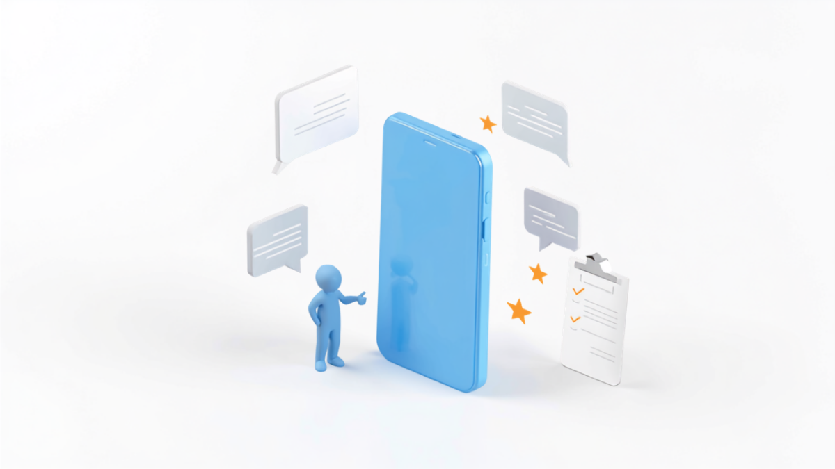 施工事例や資格情報を整えるイメージ（スマートフォンとチェックリスト）