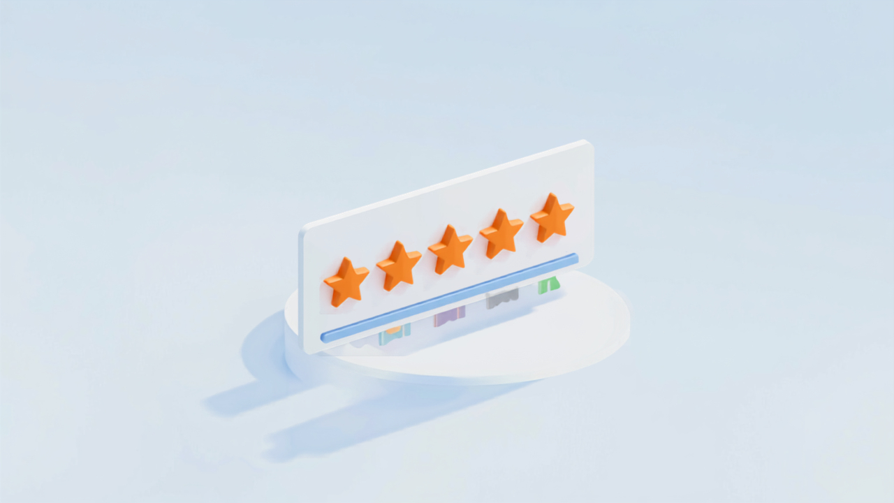 5つ星の評価パネルを表したアイソメトリックイラスト