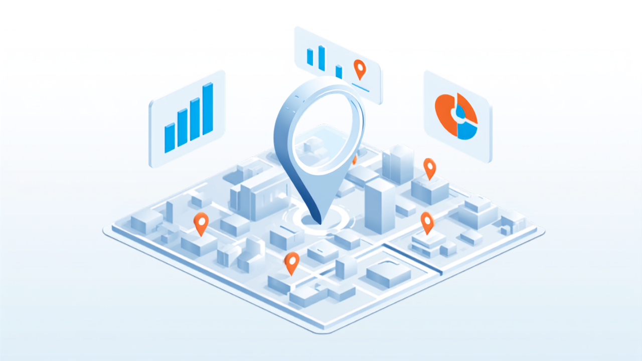 地図上のピンとデータでGoogleマップ順位を分析するイメージ