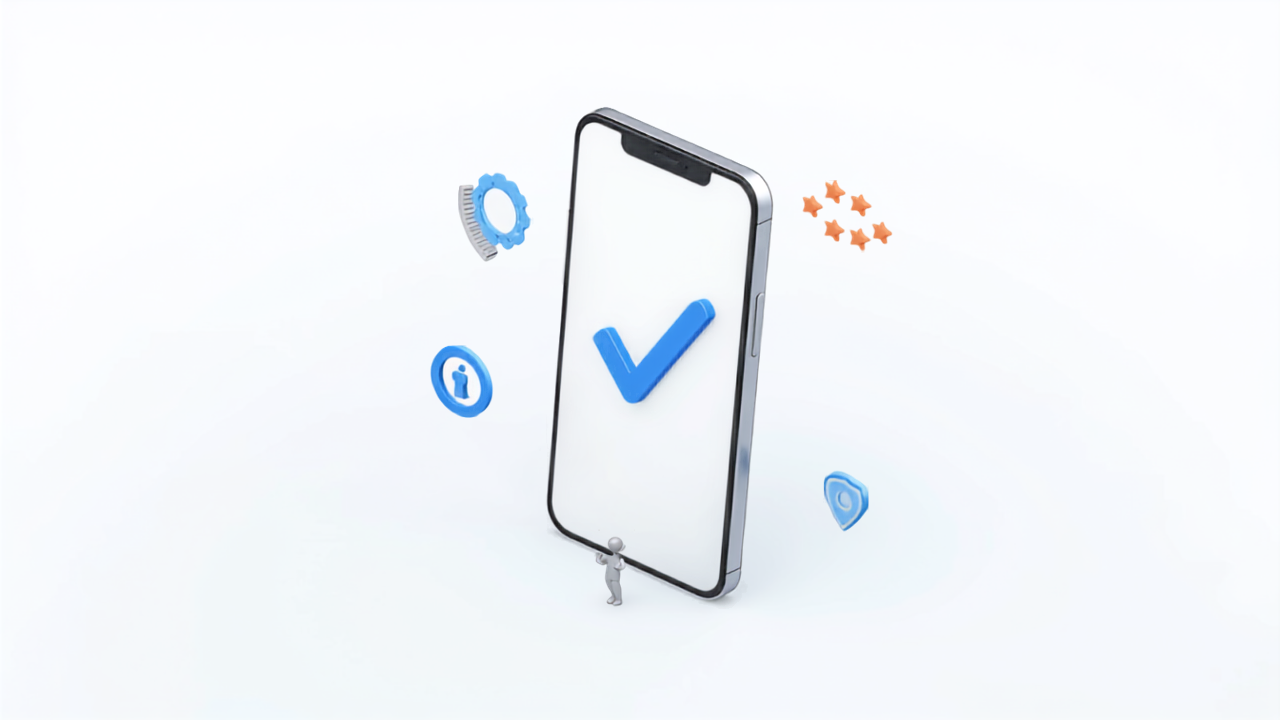 スマートフォンでビジネスプロフィールの設定を進めているイラスト