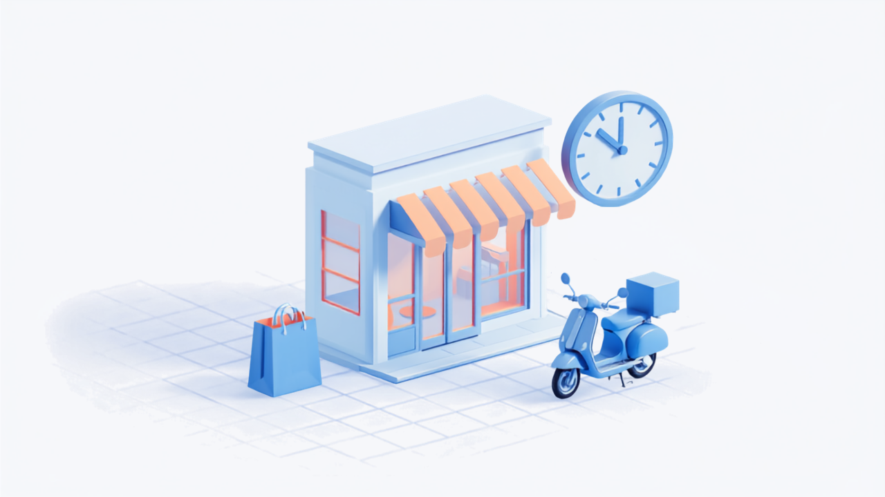 通常の営業時間とサービス別の提供時間の違いを表すイラスト