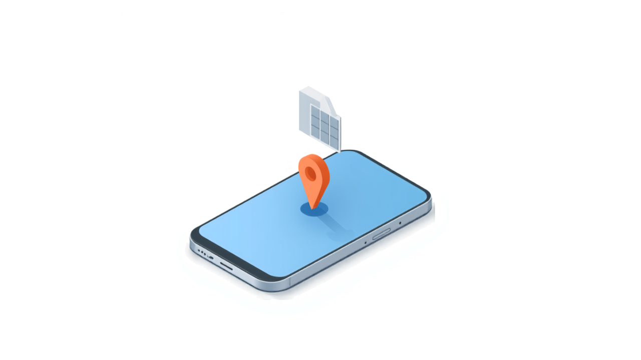 スマートフォンの地図に店舗のピンが表示されたイラスト