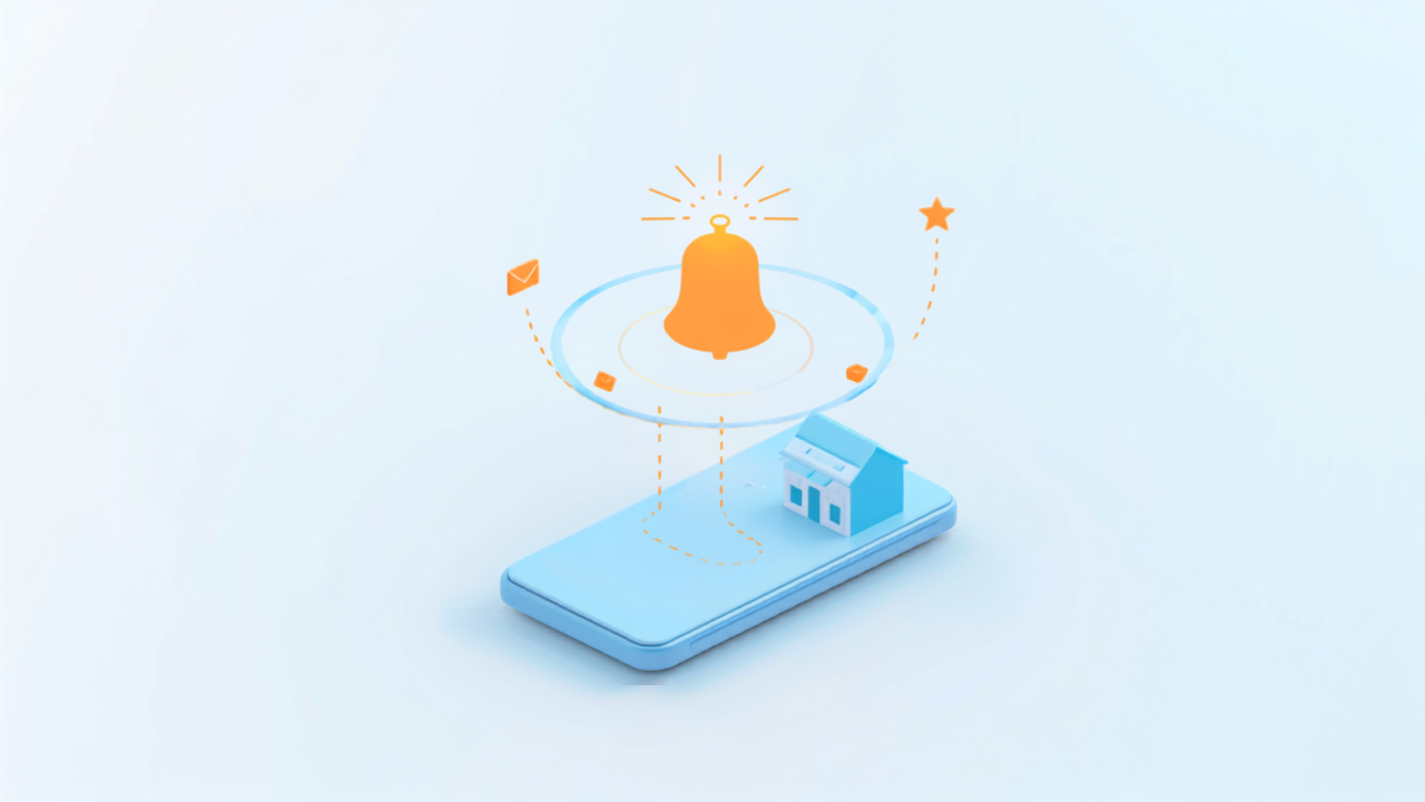 Google口コミの通知を受け取るスマートフォンと店舗のイメージ