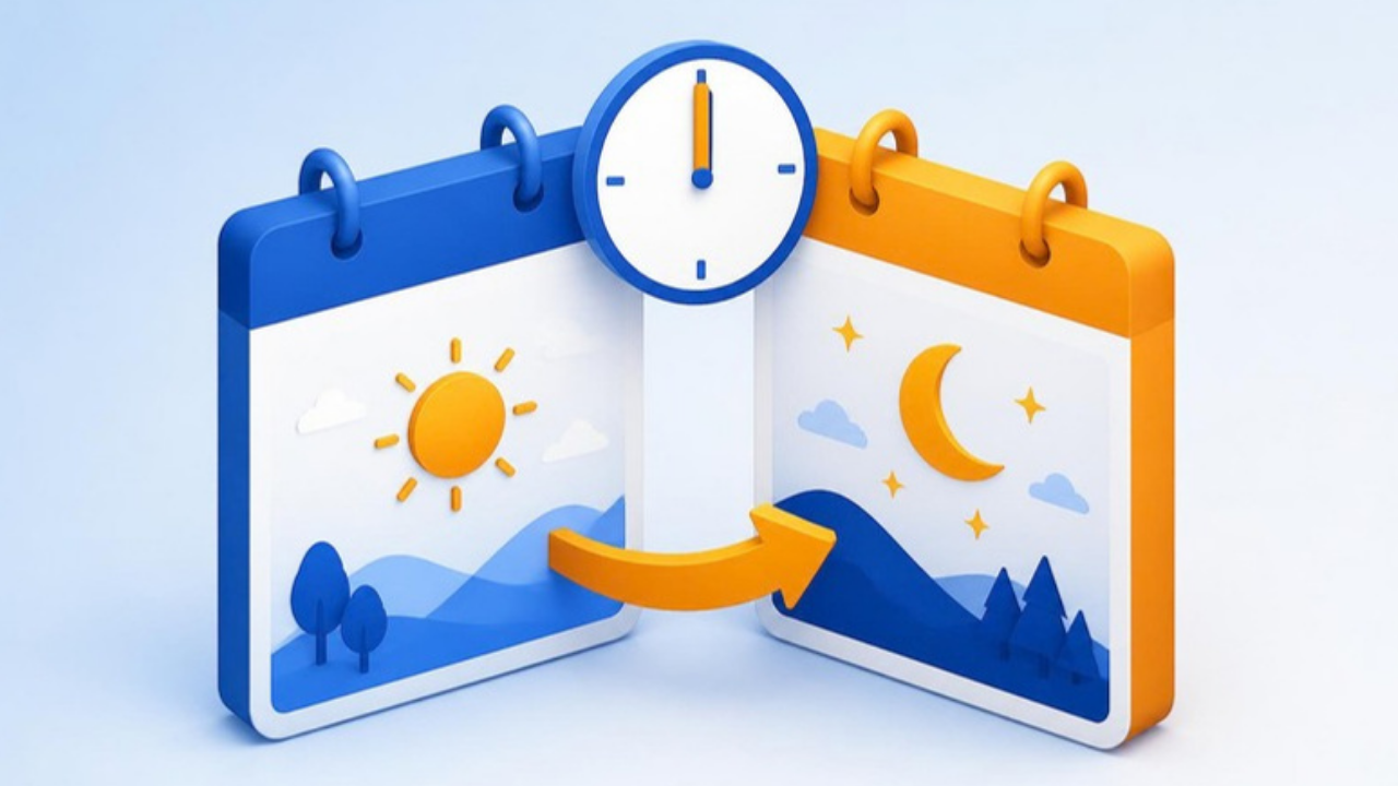 0時をまたいで2つの日付をつなぐ矢印のイラスト