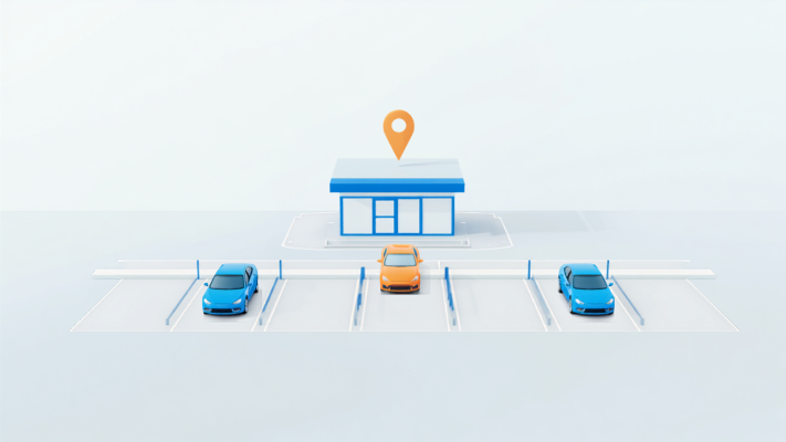 店舗の駐車場に車が停まっているイラスト