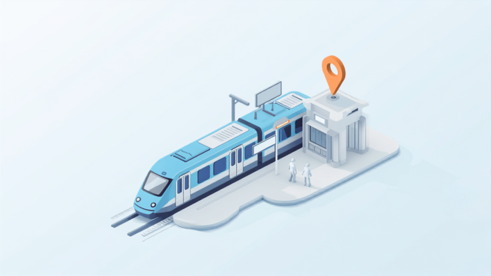 電車・バス・徒歩で来店する導線のイラスト