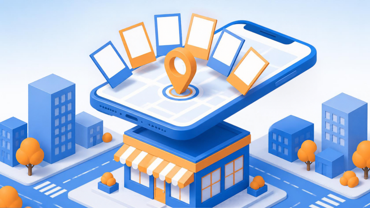 スマホでGoogleマップの写真を見て来店を検討する店舗集客のイメージ