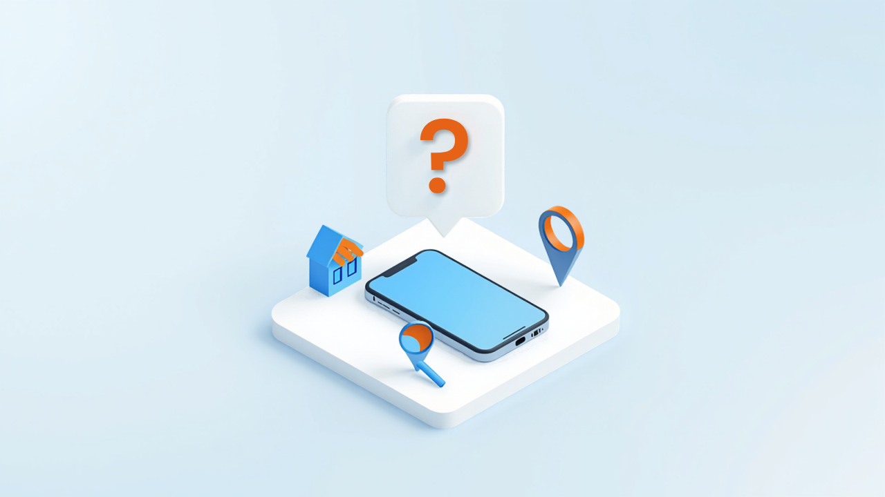 吹き出しと地図ピンとスマートフォンが並ぶ、AIが店舗情報を集める仕組みのイメージイラスト