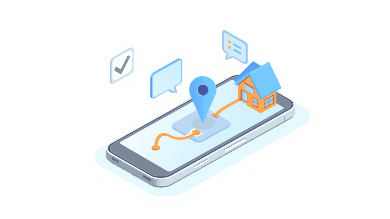 スマートフォンの地図ピンと吹き出し、店舗のイラスト