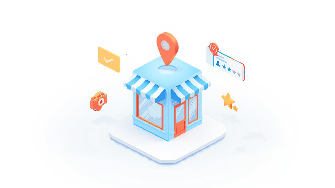 地図ピンと星評価が付いた店舗のイラスト
