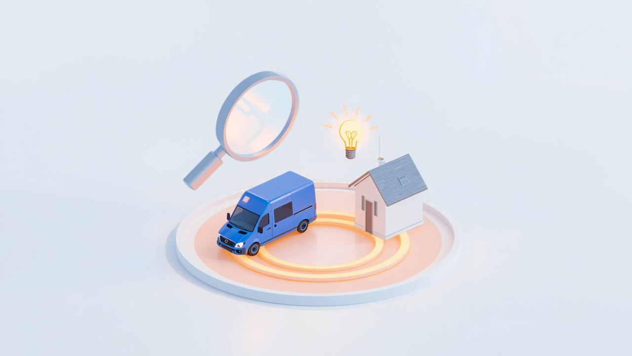 提供エリアを巡る車と家のイラスト